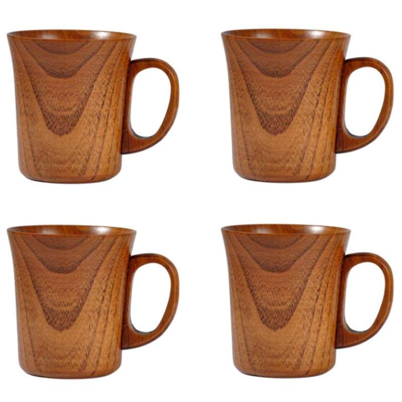 280ml Natural Jujube Wood Cup Coffee Beer Tea Cup Home Decor, 4pcs