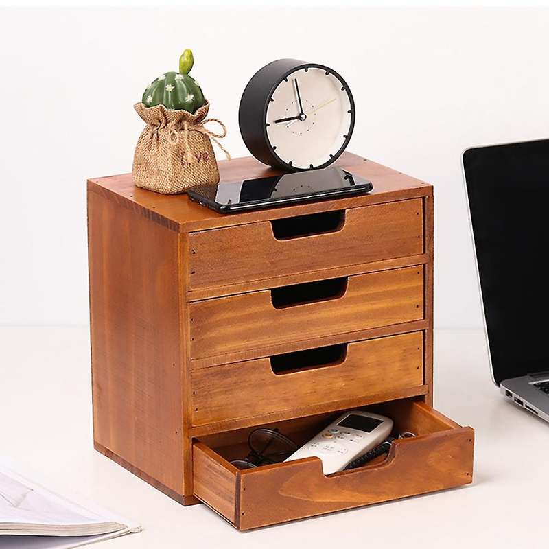 Wooden Desktop Drawer Storage Box Office Desktop Storage Cabinet A