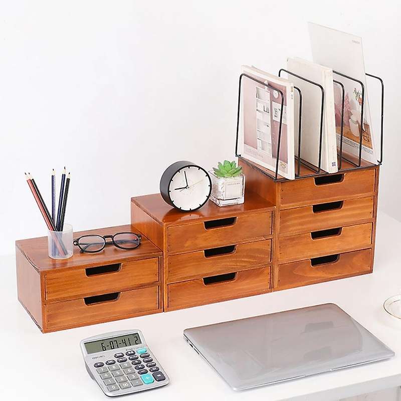 Wooden Desktop Drawer Storage Box Office Desktop Storage Cabinet A