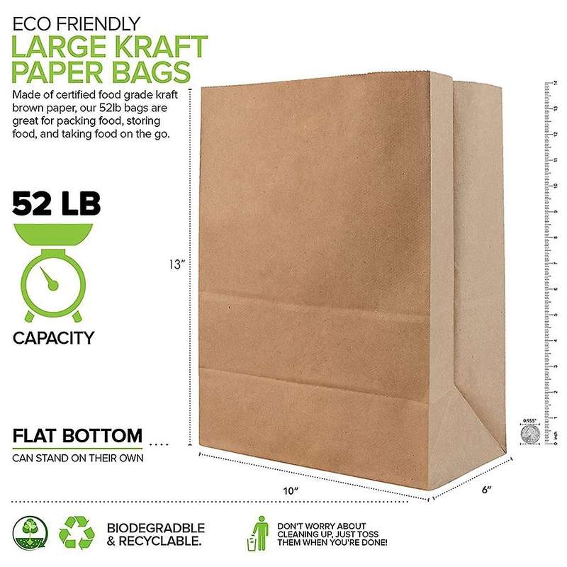52 Lb Kraft Brown Paper Bags(70 Count) Kraft Brown Paper Grocery Bags