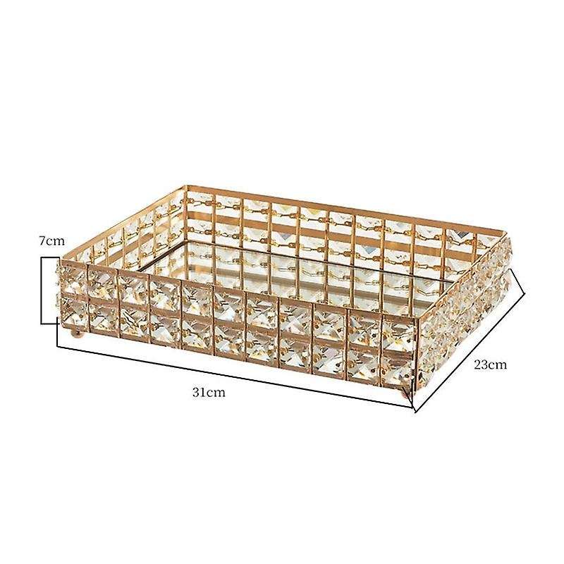 1pc Square Crystal Tray Household Cosmetics Storage Pallet -gold