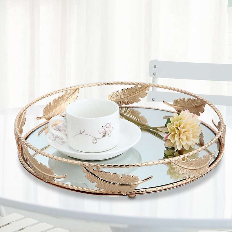 Round Mirror Tray Desktop Cosmetics Jewelry Storage Tray Wedding-s