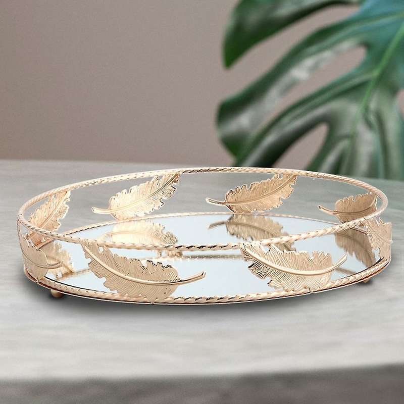 Round Mirror Tray Desktop Cosmetics Jewelry Storage Tray Wedding-s