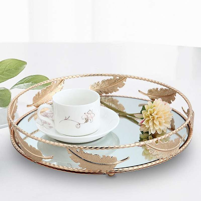 Round Mirror Tray Desktop Cosmetics Jewelry Storage Tray Wedding-s