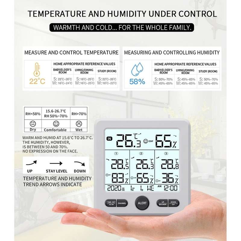 Ts-6210-w Multifunction Temperature Hygrometer Black
