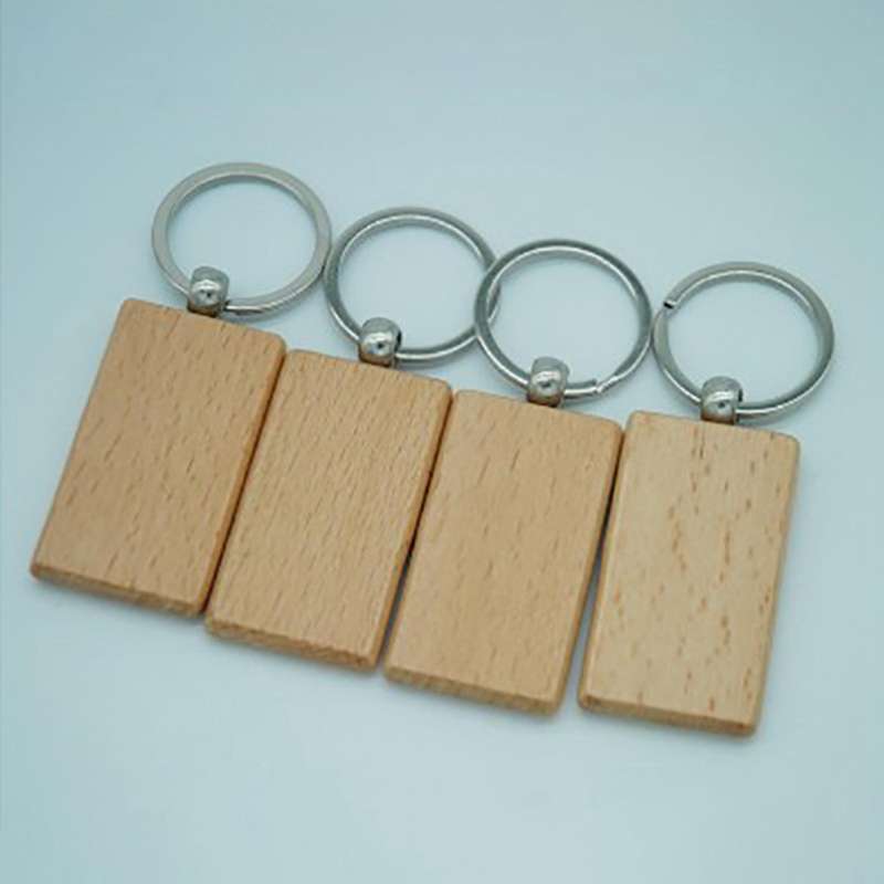 30pcs Blank Rectangle Wooden Key Chain Diy Wood Keychains