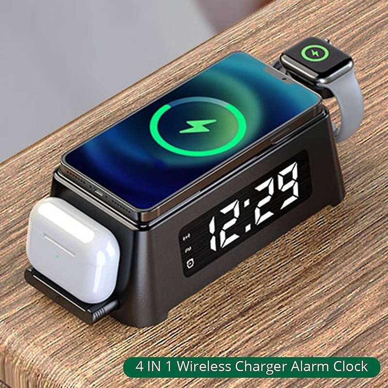 15w Qi Alarm Clock Wireless Charger Pad for Apple Watch 6 5 4