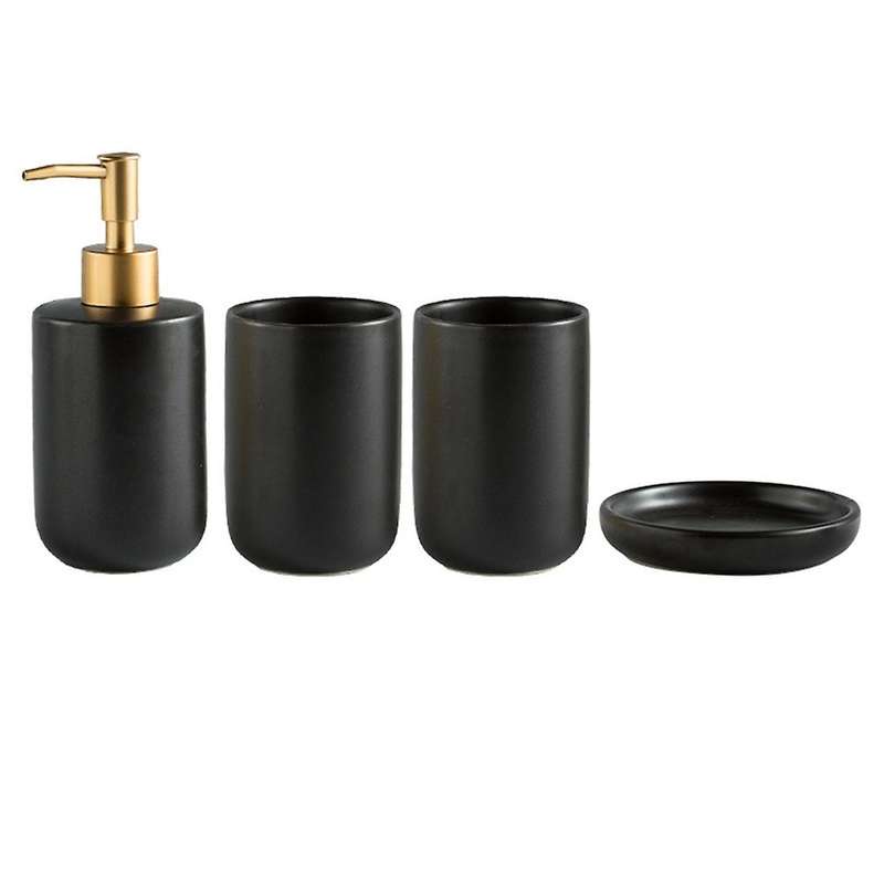 Simple Ceramic Bathroom Four-piece Wash Set Mouthwash Cup Set Black