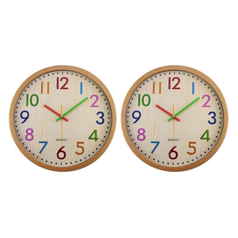 Silent Non Ticking Kids Wall Clock, Battery Colorful Decorative Clock