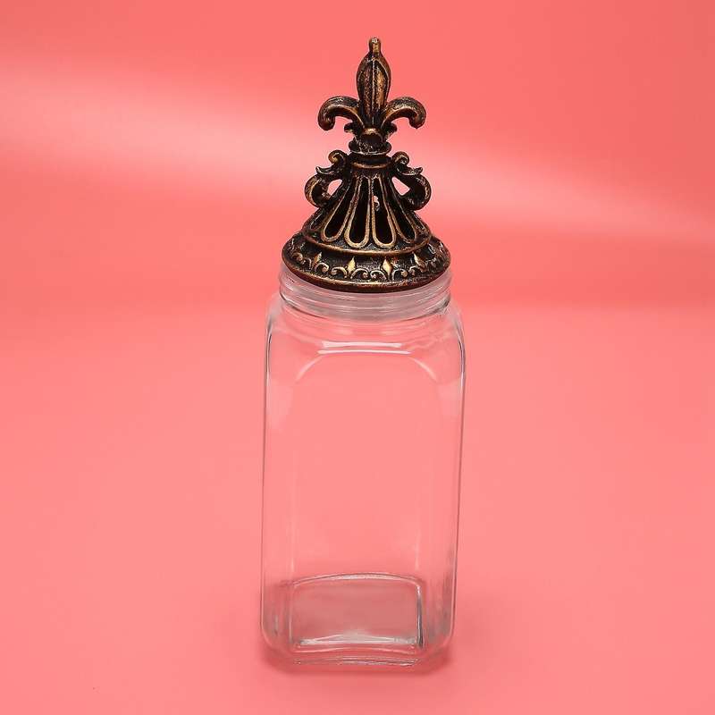 1pcs Retro Glass Storage Jar Carving Cover Tea Caddy Home Ornaments B