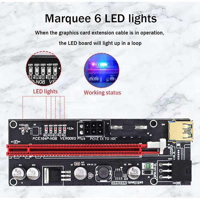 5pcs Pci-e Riser Plus Gpu Pcie Card Pci E X16 to X1pci with Led