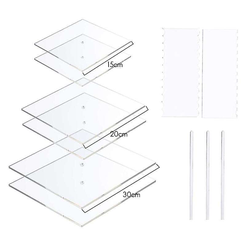 Acrylic Square Cake Disk Set - with Center Hole - for 3 Tier Cakes