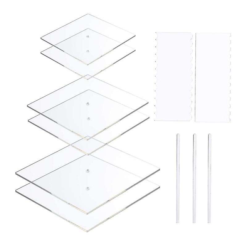 Acrylic Square Cake Disk Set - with Center Hole - for 3 Tier Cakes