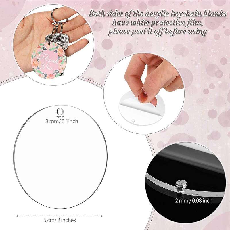 300 Pcs Round Acrylic Keychain Blanks 2 Inches for Diy Keychain Craft