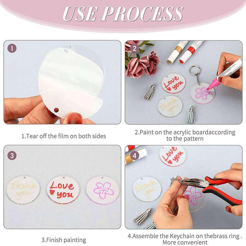 300 Pcs Round Acrylic Keychain Blanks 2 Inches for Diy Keychain Craft