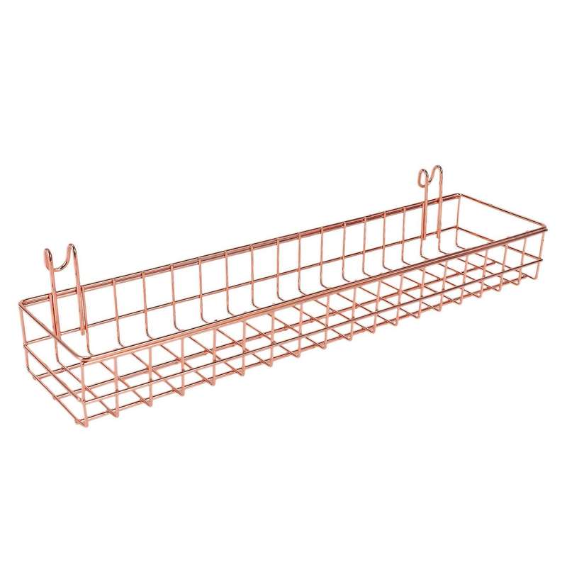 3 Pcs Rose Gold Grid Basket with Hooks Bookshelf Display Shelf