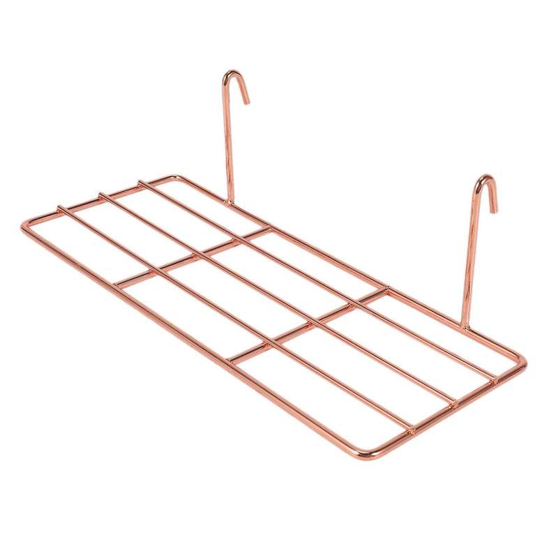 3 Pcs Rose Gold Grid Basket with Hooks Bookshelf Display Shelf