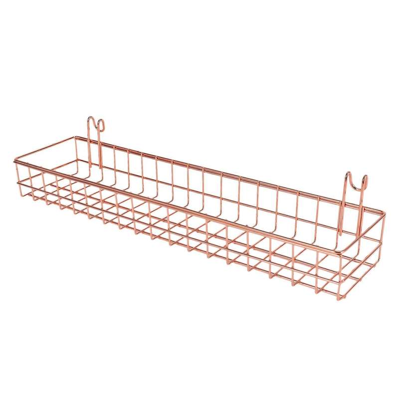 3 Pcs Rose Gold Grid Basket with Hooks Bookshelf Display Shelf