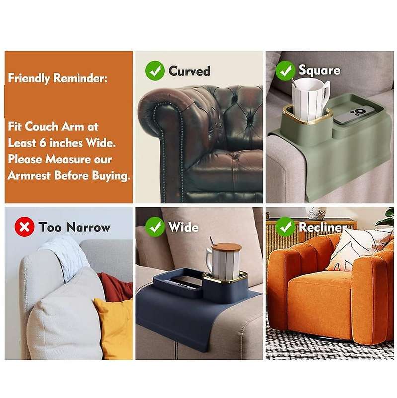 Couch Tray, Silicone Anti-spill and Anti-slip Recliner Table Tray