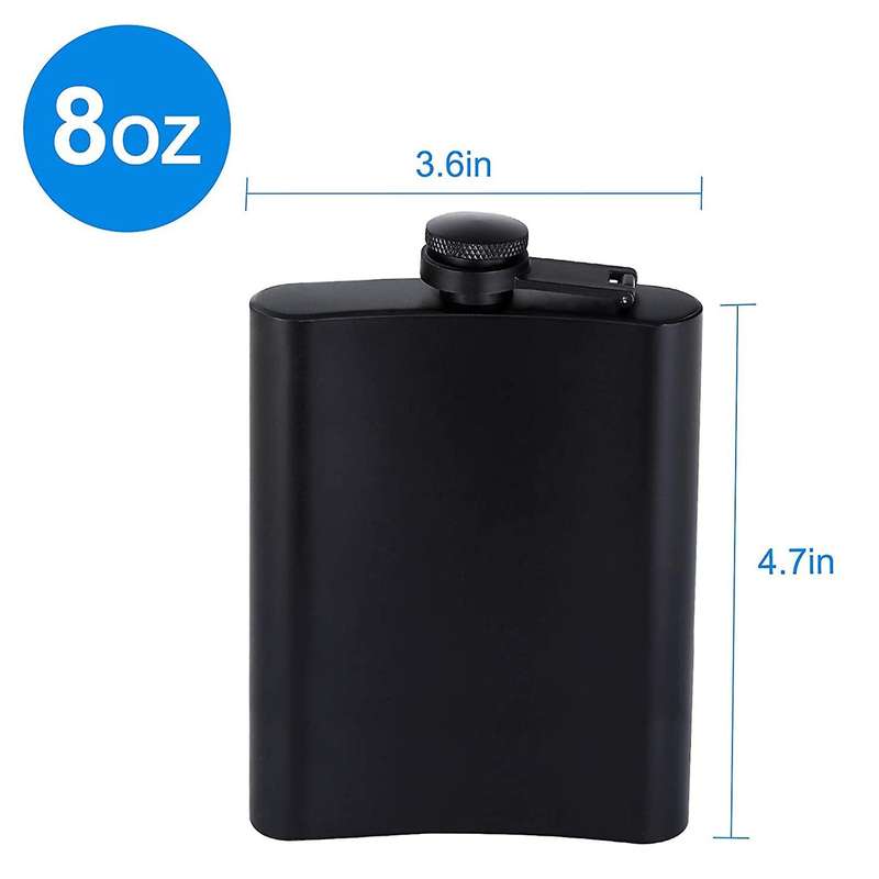 Hip Flask Matte Black Stainless Steel Anti-funnel -8 Oz