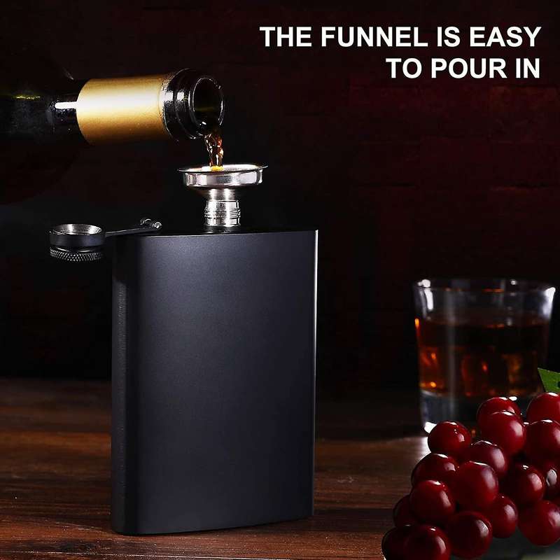 Hip Flask Matte Black Stainless Steel Anti-funnel -8 Oz