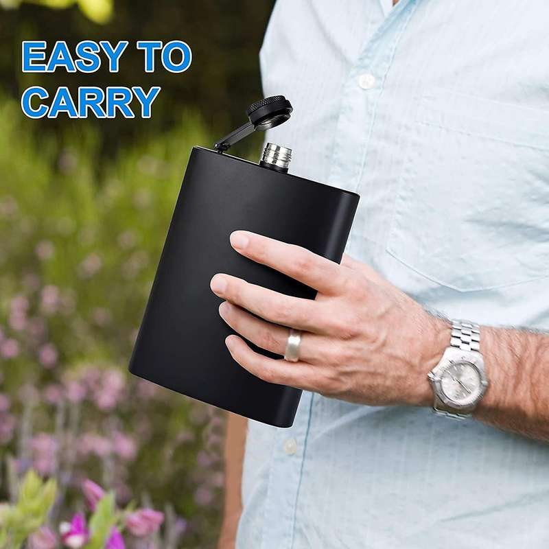 Hip Flask Matte Black Stainless Steel Anti-funnel -8 Oz