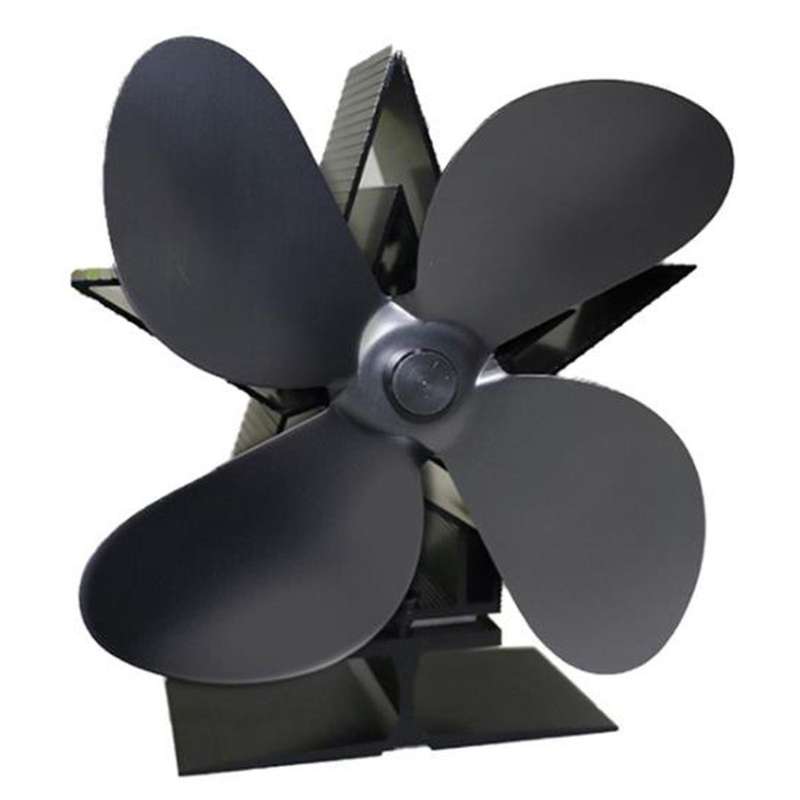 Fireplace Fan 4 Blade Heat Powered Stove Fan Log Wood Burner Black