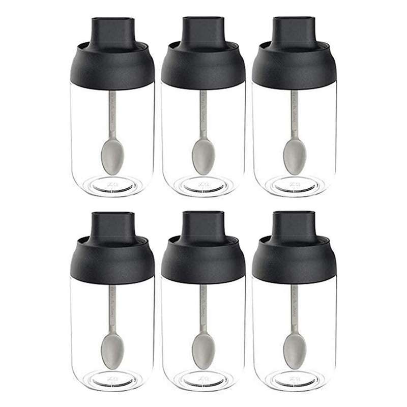 6 Pcs Glass Seasoning Tank, with Spoon Moisture-proof Cruet Household