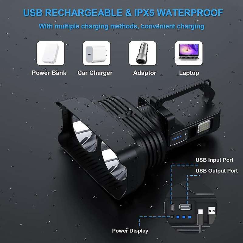 Rechargeable Spotlight, 100000 Lumens Handheld Hunting Led Spot Light
