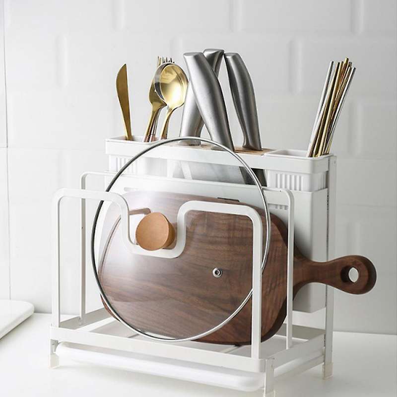 Iron Knife Rack Cutting Board Integrated Storage Rack (white)