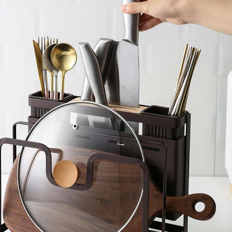 Iron Knife Rack Cutting Board Integrated Storage Rack (white)
