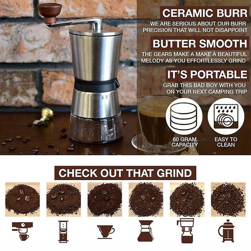 Stainless Steel Manual Coffee Grinder - Conical Ceramic Burr-portable
