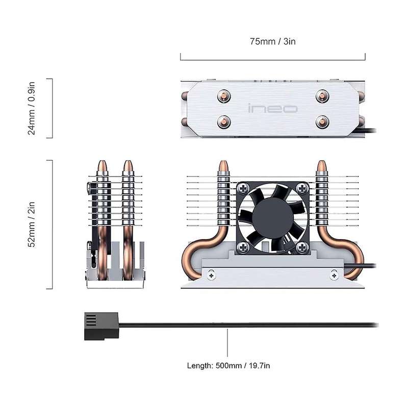 Ineo M.2 2280 Ssd Rocket Heatsink Built-in Fan,with 4 Pure Rpm Fan