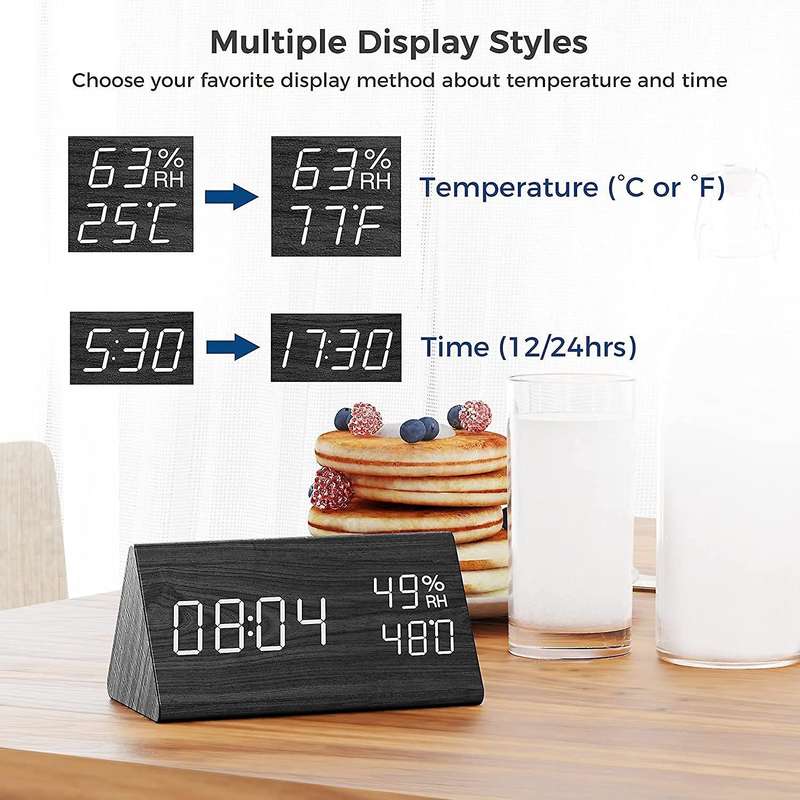 Digital Alarm Clock Electronic Led Time Display 3 Alarm Settings