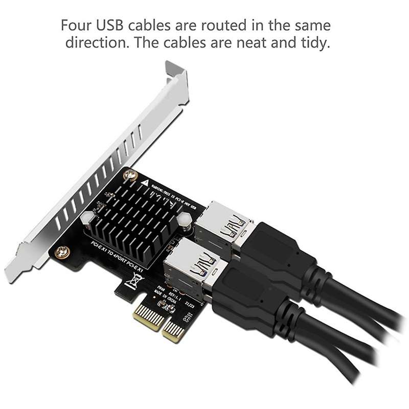 Pci-e X1 to 4 Port Usb3.0 X16 Riser Card 6pin for Graphics Card Btc