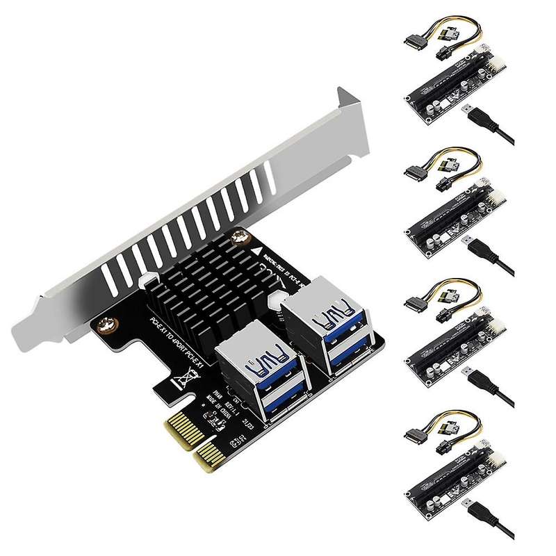 Pci-e X1 to 4 Port Usb3.0 X16 Riser Card 6pin for Graphics Card Btc