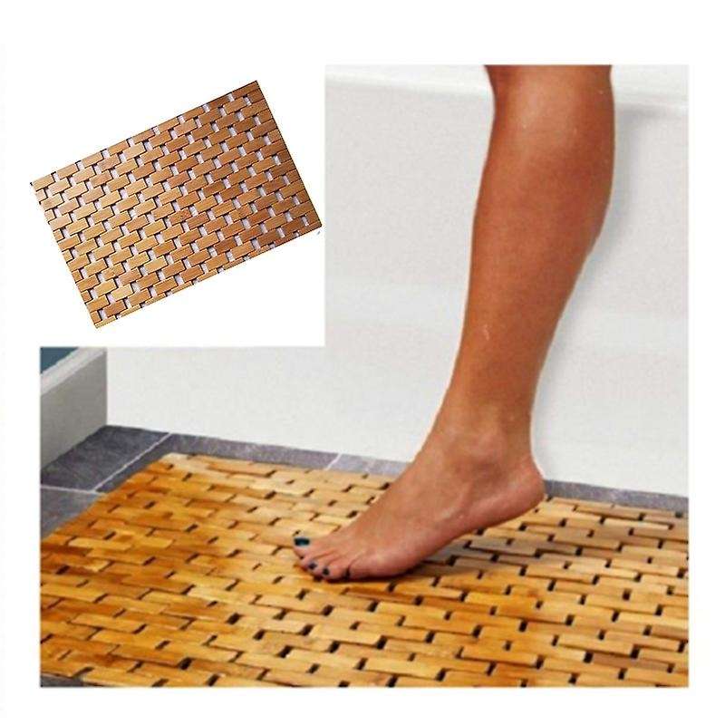 Teak Wood Bath Mat Feet Shower Floor Natural Bamboo 50x70cm