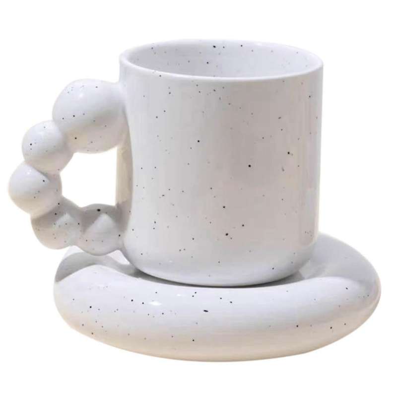 Fashion Ceramic Creative Coffee Cup with Tray Home Decor White