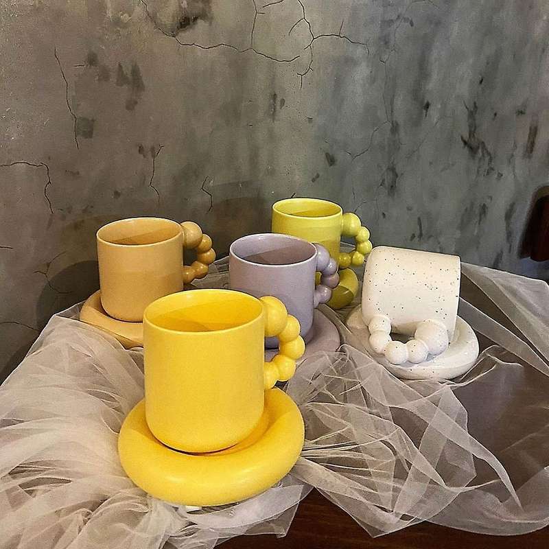 Fashion Ceramic Creative Coffee Cup with Tray Home Decor White
