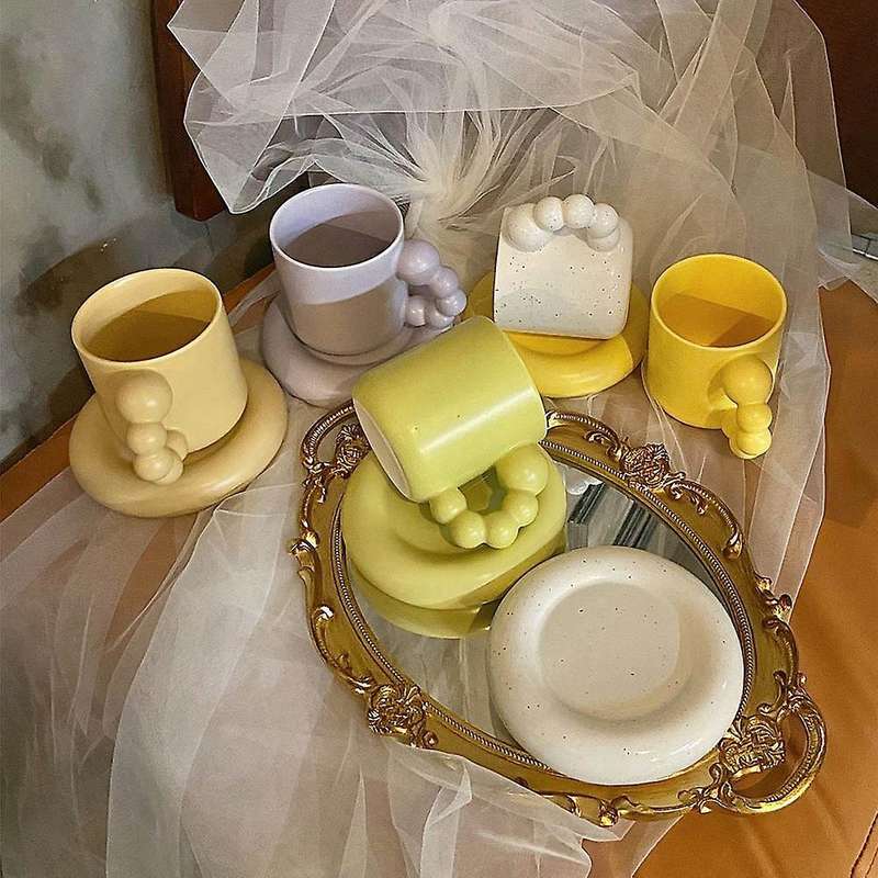 Fashion Ceramic Creative Coffee Cup with Tray Home Decor White