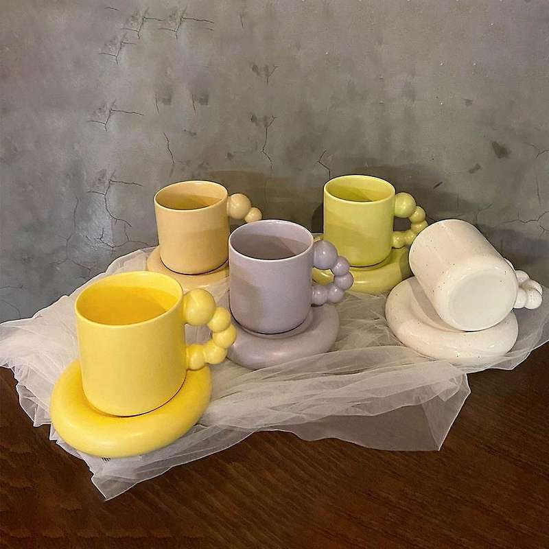 Fashion Ceramic Creative Coffee Cup with Tray Home Decor White