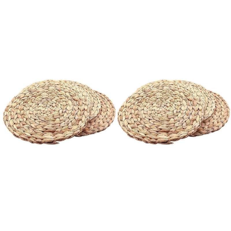 8pc Natural Water Gourd Woven Placemat Round Woven Rattan Table