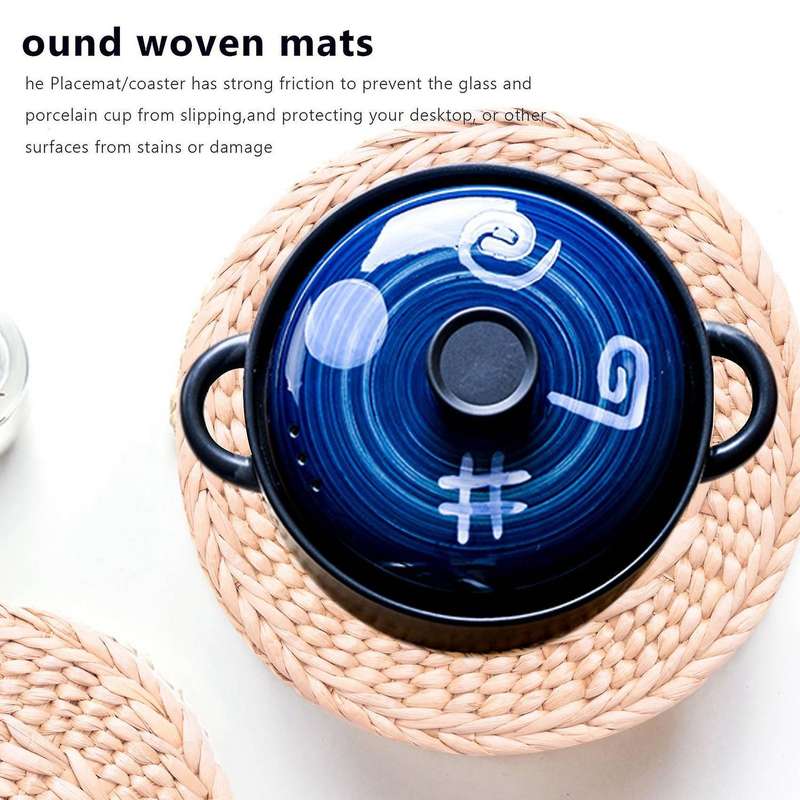 8 Pcs Natural Weave Placemats Round Braided Rattan Tablemats 7.9 In