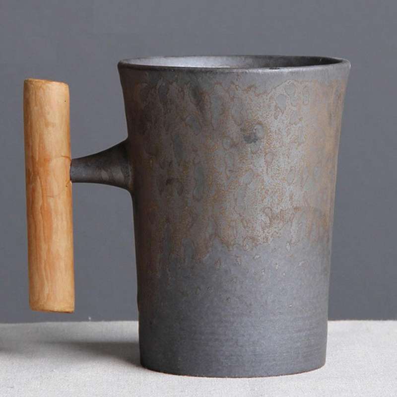 2x 300ml Ceramic Coffee Mug with Spoon Wooden Handle for Home/office