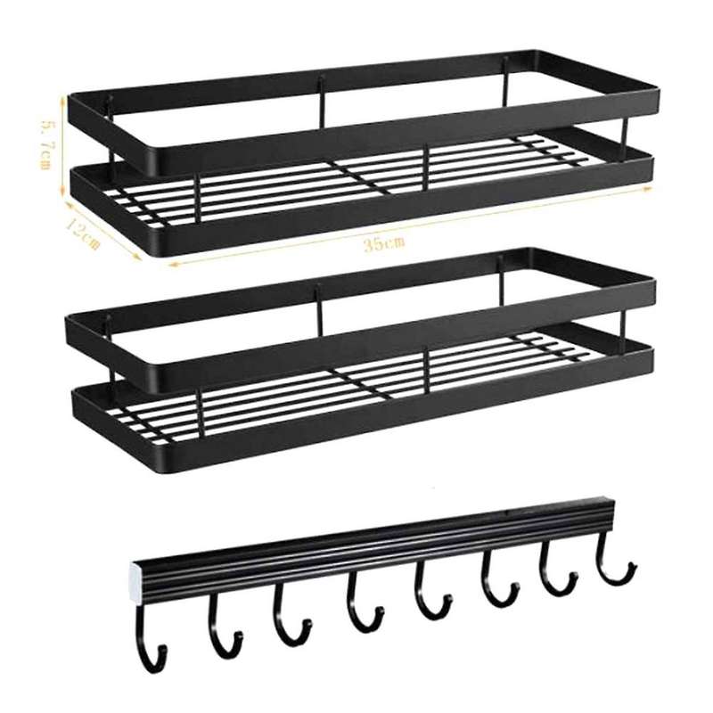 Spice Rack Wall without Drilling with Rail Hook for Kitchen Bathroom
