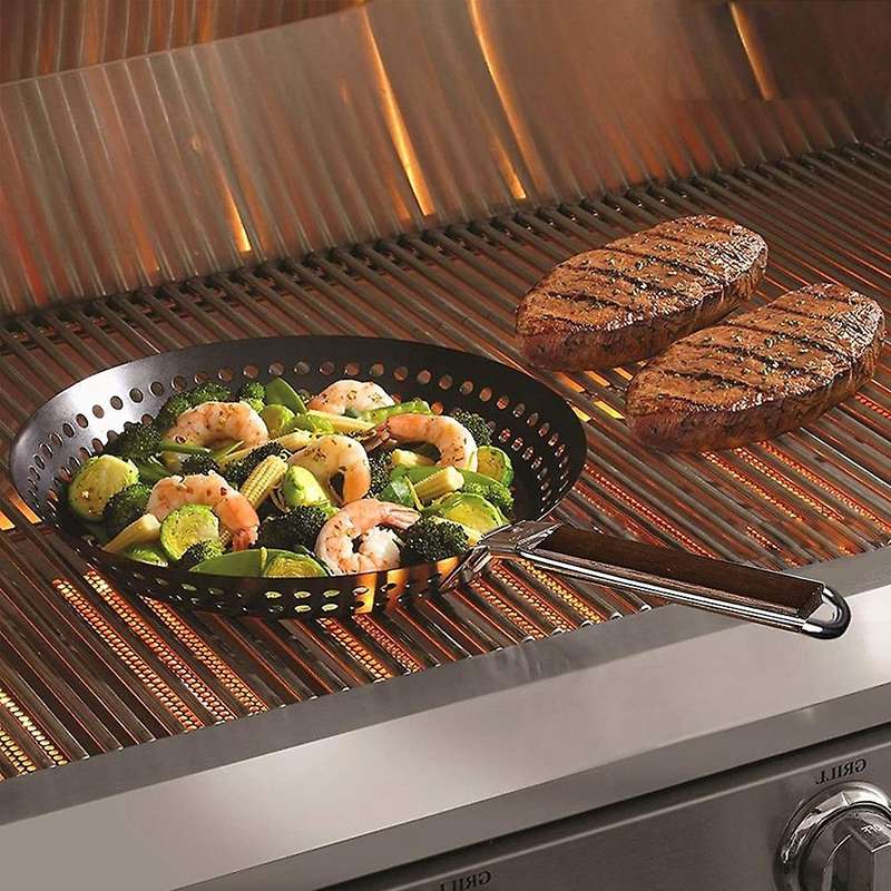 2 Pack Grill Skillet with Foldable Wooden Handle, for Chapati Seafood
