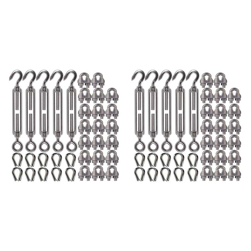 2x 304 Stainless Steel Turnbuckle M6 Wire Rope Tension Tensioner