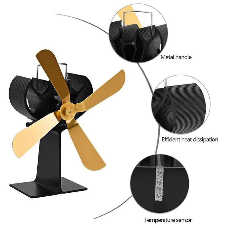 4 Blades Heat Powered Stove Fan Fireplace Fan Heat Powered Fan A