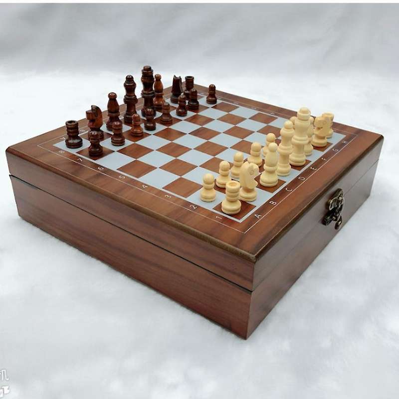 Wooden Chess Playing Cards, Dice, Domino Board Game 4 In 1 Set