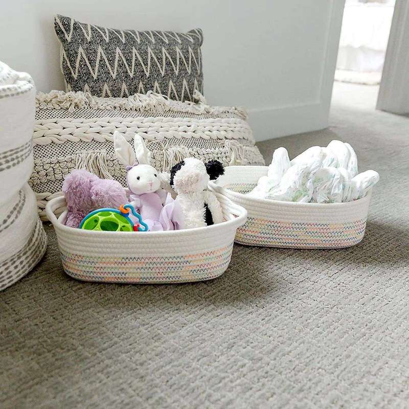 Rectangle Storage Basket Set Cotton Rope Woven Baskets Multicolor